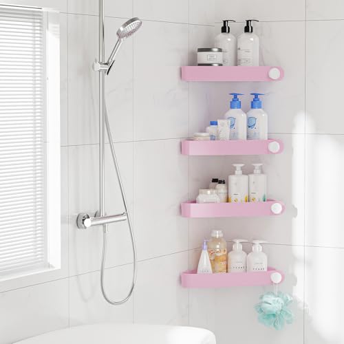 Sotfamily Plastic Shower Caddy Corner (For 90° Only), 4 Pack Adhesive Corner Shower Shelves for Bathroom Organizers and Storage, Pink - color: Pink, size: 4 Pack