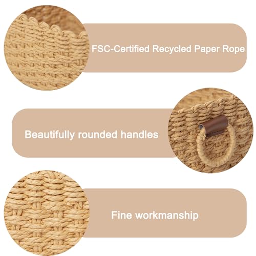 Small Paper rope baskets for Organizing,Cute woven storage Little basket for Home，Shelves, Bathroom,Decorative basket,Set of 3 (Desert color) - color: Desert color