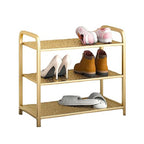 3 Tier Metal Shoe Rack Organizer Vertical Design Entryway Storage Cabinet for Entrance or Kitchen Small and Narrow Free Standing Gold