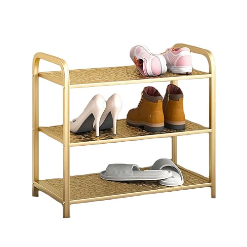 3 Tier Metal Shoe Rack Organizer Vertical Design Entryway Storage Cabinet for Entrance or Kitchen Small and Narrow Free Standing Gold