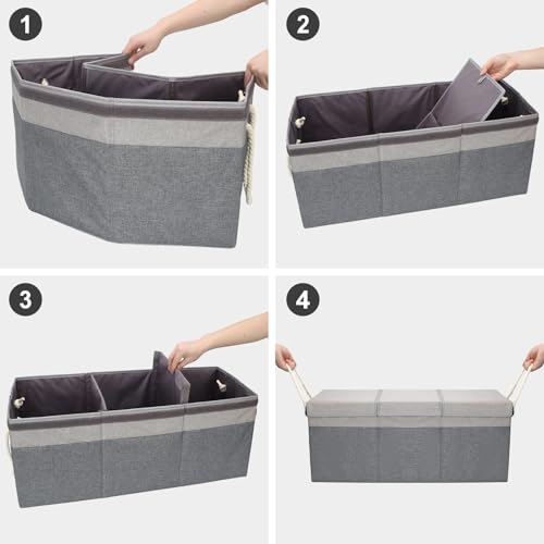 Extra Large Dog Toy Basket With Lid, Foldable Dog Toy Box for Living Room Area, 29.5" Basket for Dog's Toys, Clothes, Organizers and Storage with Hard Board, Anti-slip for Pet Supplies