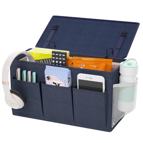 Edudif Dual-purpose Bedside Caddy Bedside Organizer, Bed Caddy with 6 Pockets, Versatile Bedside Storage Solution Magazine Remotes holder, ideal for Home, Dorm, Hospital, Crib Bed (Navy) - color: Navy