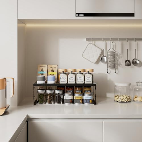 Stackable Expandable Metal Shelf Organizer - Adjustable Wire Storage Rack with Holes for Kitchen, Bathroom, Cabinet, Office - Space Saving, Durable & Sturdy Design（2PACKS/Medium/Black - color: 2packs/Medium/Black, size: Medium