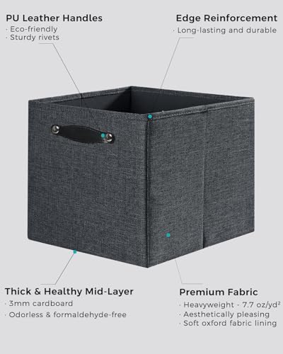 Foldable Fabric Storage Bins Cubes, 13x15x13 Inch Kallax Cubby Bins with Dual Handles, Graphite Gray, 4 Pack - color: Graphite Gray, size: KALLAX - 4 Pack