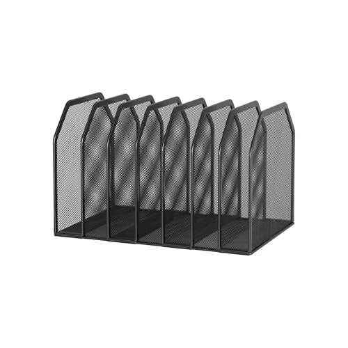 FANXIYQ Metal 7-Section File Folder Organizer for Desk | Vertical Office File Holder | Heavy-Duty Mesh Document Sorter for Books, Binders, Laptops | Black Desk Organizer (12.8”x8.5”x7.9”) - color: Black, size: 7 Section