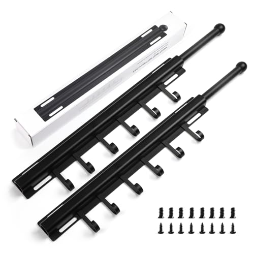 BaiNong 16.5" Valet Rod for Closet Pull Out With 6 Hooks Valet Rods for Closets (2Pack Black) Closet Valet Rod Slide Out - color: Black/2 Pack, size: 16.5 Inch