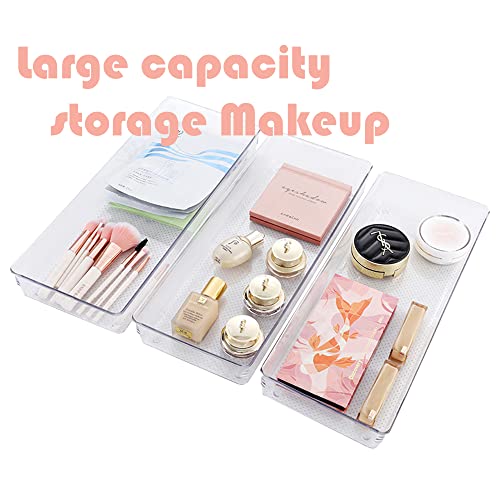 3 Pack Large Clear Plastic Drawer Organizer Tray Cutlery Utensil Makeups Drawer Organizers 15" X 6" - size: 3 Pack 15"x6" Clear Plastic