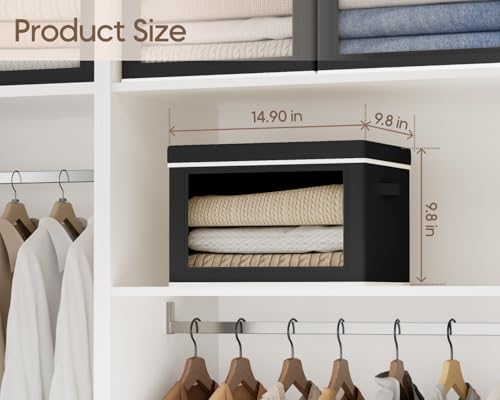 Homsorout Collapsible Storage Bins with Lids - Stackable Storage Containers with Window, 6 Pack Fabric Organizing Bins for Closet, Home & Office Organization Baskets, Black, 14.9" x 9.8" x 9.8" - color: Black, size: L(6-Pack)