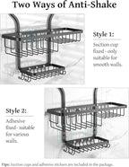YASONIC Never-Rust Aluminum Hanging Shower Caddy – Over-the-Showerhead Organizer with 10 Hooks for Razor and Sponge – Includes Soap Basket – Black - color: Black