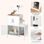 HOOBRO Litter Box Enclosure, Litter Box Furniture with Storage, 2-in-1 Hidden Cat Furniture with Shelf, 2 Dangling Plush Balls and 1 Toy Ball, Large Wooden Cat Washroom, White WT78MW01 - color: White