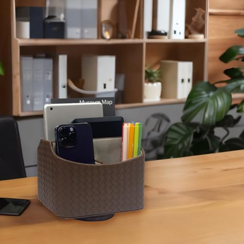 UnionBasic Rotating Desk Organizer, 360 Desk Spinning Caddy, Desktop TV Guide/Mail/Media/Remote Controller Holder Organizer, Woven Coffee - color: Woven Coffee