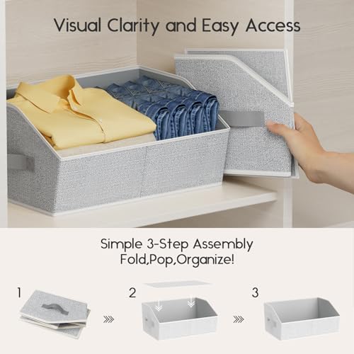 Homsorout Large Closet Organizers and Storage Bins - 6 Pack Trapezoid Storage Baskets for Shelves, Foldable Fabric Baskets with Handles Ideal for Closet, Basket, Wardrobe and Shelf Storage, Light Grey - color: Light Grey, size: 6 Pack