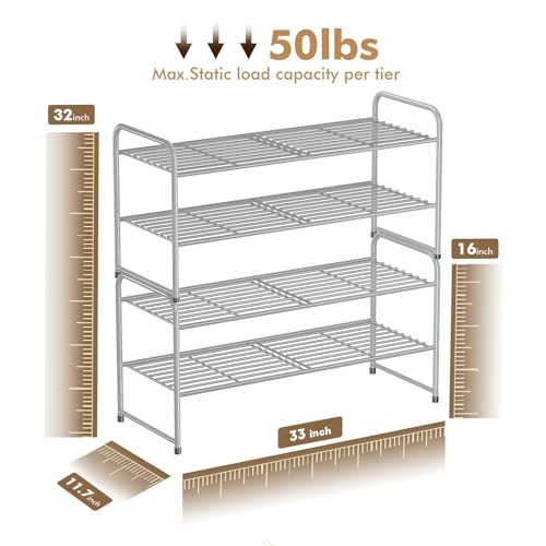 SUFAUY 2-Tier 33" Wide Shoe Rack, Closet Metal Wire, Stackable, Gray - color: Grey, size: 2 Tier