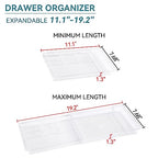 Oubonun Expandable Drawer Organizer 11.1” to 19.2” Width, Shallow Cosmetic Organizer 1.3” Height, 4 Packs, Clear Plastic Storage Trays for Dressing Table,Bathroom - style: Shallow 4 Packs