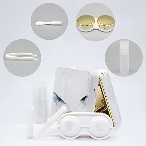 Vastsoon Contact Lens Case, Portable Cute Eye Contacts Colored Lenses Applicator Remover Tool Kit with Mirror Solution Bottle for Travel Daily Outdoor (Square, Gold) - color: Square,Gold