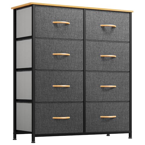 YITAHOME Fabric Dresser with 8 Drawers - Tall Storage Dresser, Chest of Drawers for Closet, Living Room, Hallway, Closets - Sturdy Steel Frame, Wooden Top & Easy Pull Fabric Bins - color: C-dark Grey, style: 8-Drawer