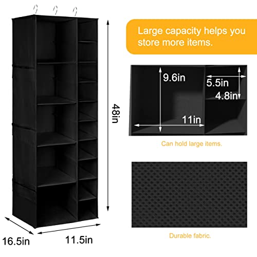 Libeder Shoe Organizer for Closet, 15 Shelf Hanging Closet Storage Shelves - 10 Shoe Rack Organizer and 5 Compartment for Clothes with 6 Side Mesh Pockets for Scarf, Socks,Gloves Black - color: Black