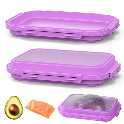 2-Piece Airtight Food Storage Containers Set – Avocado Saver, Onion Keeper, Silicone Kitchen Organizers for Fridge, Reusable & Leak-Proof to Lock in Freshness K05-Purple - color: Purple