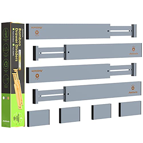 ANTOWIN Bamboo Drawer Dividers Organizers, Expandable Drawer Separators Splitter,17-22 inches Long Adjustable Spring-loaded Organizer for Large Utensil, Clothes, Tools Drawers (Grey) - color: Grey