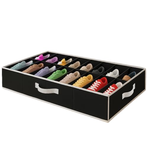 HOLDN' STORAGE Extra-Large Under Bed Shoe Storage Organizer - Underbed Storage Solution Fits Men's and Women's Shoes, High Heels, and Sneakers with Durable Vinyl Cover & Extra-Strong Zipper - Black - color: Black, style: Set of 1