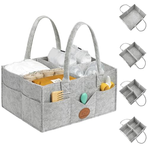 KeaBabies Baby Diaper Caddy Organizer with Handle - Portable Baby Car Organizers and Storage for Nursery, Changing Table, Large Shower Gift Basket for New Mom Gifts & Boy Girl Registry (Classic Gray) - color: Classic Gray