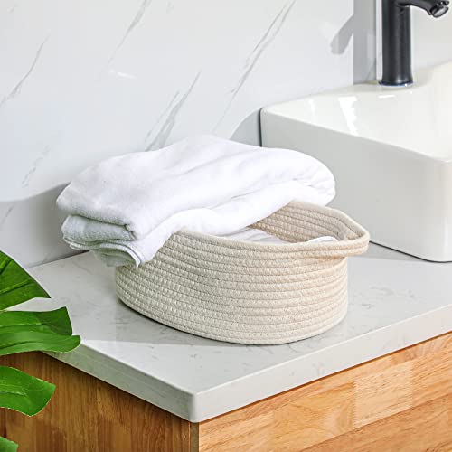 6 Pcs Small Woven Basket 12 x 8 x 5 Empty Gift, Cotton Rope Storage, Decorative Dog Cat, Cute Oval Basket for Bedroom Living Room Organizing(White) - color: White