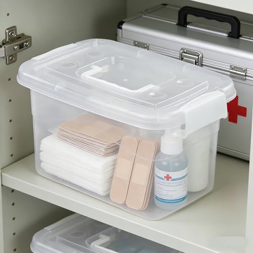 6-Pack Home Storage Bins, Plastic Container, Latching Box with Handle (White handle) - color: White handle