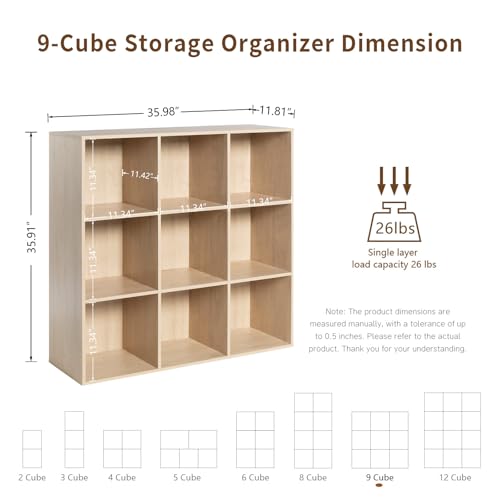 VDNEND Wooden 9-Cube Storage Organizer with Closed Back Panel, 11in Cube Shelf Opening, Bookshelf, Display Shelf,Closet Cabinet for Home and Office,White Oak - color: White Oak, size: 9-Cube 35.98L*11.81W*35.91H