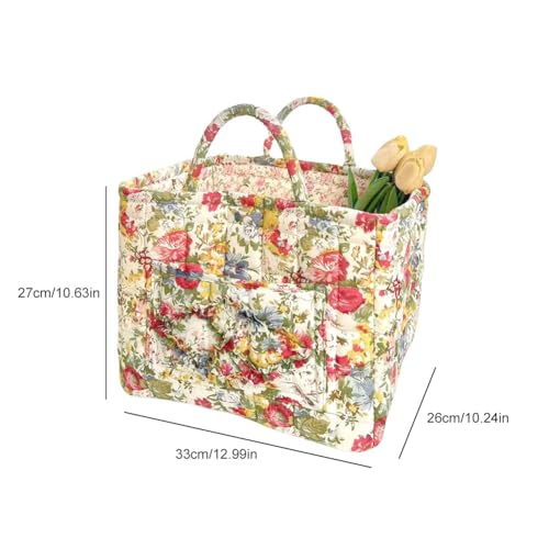 Quilted Fabric Basket Foldable Car Storage Boho Floral Laundry Basket Hamper for Nursery Bedroom & Living Room | Organize Clothes Toys - color: Blooming Spring