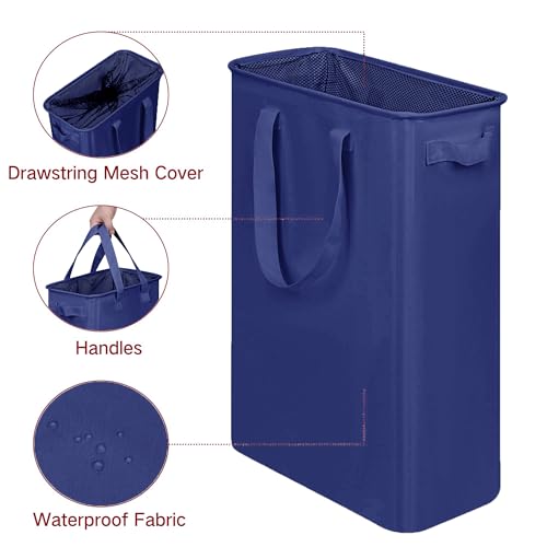 efluky Slim Laundry Basket, Narrow Laundry Hamper with Handles, Collapsible Dirty Clothes Hamper, Tall Laundry Bin for Laundry Room, Dorm and Bedroom, 12.7 Gallons(48L) Blue - color: Blue, size: 48L without Lid