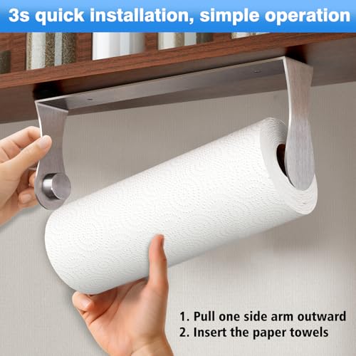 Paper Towel Holder Under Cabinet, Stainless Steel, Silver, Adhesive & Wall Mount, Under Counter Paper Towel Rack for Kitchen and Bathroom, Home and Kitchen Decor - color: Silver