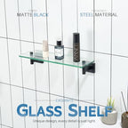 KOKOSIRI Bathroom Shelves Glass Floating Shelf 16-Inch for Bedroom, Living Room, Kitchen, Small Hanging Rack Rustproof Wall Mounted Black B1105BK-L16 - color: Matte Black, size: 16-Inch