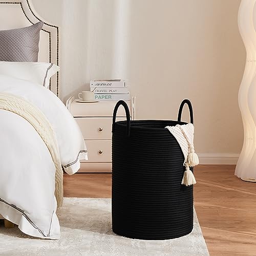 Cotton Rope Laundry Hamper by YOUDENOVA, 72L - Woven Collapsible Laundry Basket - Clothes Storage Basket for Blankets, Laundry Room Organizing, Bedroom Storage, Clothes Hamper – Black - color: Black, size: 72L