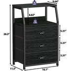 Furnulem Black Night Stand, Small Dresser for Bedroom, Nightstand with 3 Fabric Storage Drawers and 2-Tier Shelf, End Table Side Furniture for Closet, Hallway, Nursery, Sturdy Steel Frame, Wood Top - color: Black Oak, style: 3 Drawers