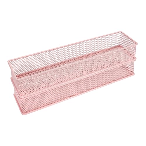 Annova Mesh Stackable Drawer Cabinet and Shelf Organizer Bins Storage Basket School Office Supply Holder Tray- Set of 2 (Light Pink, 3x12x2 Inch) - color: Light Pink, size: 3x12x2 Inch