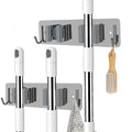 Broom and Mop Holder Wall Mounted, Heavy-Duty Stainless Steel Storage Rack with 2 Racks & 2 Hooks,Broom Organizer for Kitchen,Bathroom,Garage,Garden（SILVER - color: SILVER-2 Racks2 Hooks