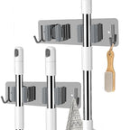 Broom and Mop Holder Wall Mounted, Heavy-Duty Stainless Steel Storage Rack with 2 Racks & 2 Hooks,Broom Organizer for Kitchen,Bathroom,Garage,Garden（SILVER - color: SILVER-2 Racks2 Hooks