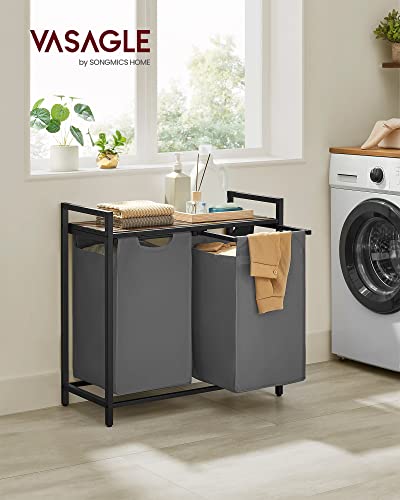 VASAGLE Laundry Hamper, Laundry Basket, Laundry Sorter with 2 Pull-Out and Removable Bags, Shelf, Metal Frame, 2 x 12.1 Gallons (46 L), 28.8 x 13 x 28.4 Inches, Slate Gray and Rustic Brown UBLH201G01 - color: Slate Gray + Rustic Brown, size: 2 Bags - 92 L