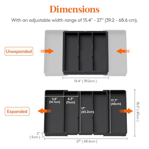 Lifewit Utensil Organizer for Kitchen Drawers, Expandable Cooking Utensil Tray, Adjustable Cutlery Silverware Flatware Holder, Plastic Spatula Tools Storage Divider, 16- 28 x 18.5", Black - color: Black, size: XL(16-28''W x 18.5''D)