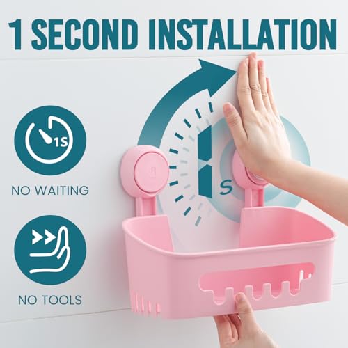 TAILI Shower Caddy Suction Cup 2 Pack, Heavy Duty Bathroom Organizer, Removable Shelves for Inside Shower, Shampoo, Waterproof Suction Plastic Storage for Bathroom Accessories Holder, Pink - style: 2 × Pink