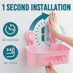TAILI Shower Caddy Suction Cup 2 Pack, Heavy Duty Bathroom Organizer, Removable Shelves for Inside Shower, Shampoo, Waterproof Suction Plastic Storage for Bathroom Accessories Holder, Pink - style: 2 × Pink