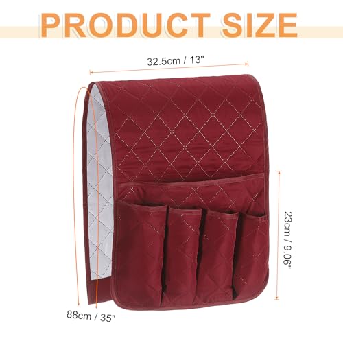 uxcell 1 Pcs Recliner Armchair Caddy, Couch Armrest Organizer with 5 Pockets for Bedside Sofa Remote Control Holder Magazine Phone Book Glasses (Wine Red, 35"x13") - color: Wine Red