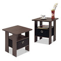 Furinno Andrey Set of 2 End Table / Side Table / Night Stand / Bedside Table with Bin Drawer, Dark Brown/Black - color: Dark Brown/Black, size: 2-Pack, Center Bin
