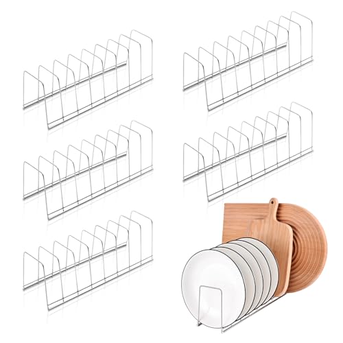 SITAKE 6 Pack Kitchen Cabinet Organizer Pot Lid Holder Stainless Steel Reusable Containers Drying Rack Stand Counter Storage Shelf for Pot Pan Dish Plate Cutting Board Serving Trays Bakeware (Silver) - color: Silver