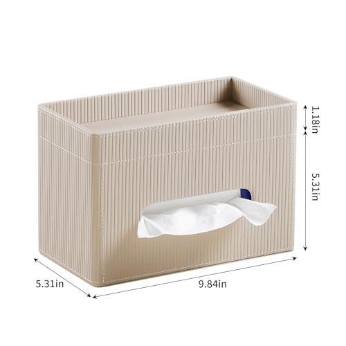 Tissue Box Cover Rectangle with Storage Tray, PU Leather Tissue Holder for Bathroom Vanity Countertop Night Stands Bedroom Office Desk, Stylish Rectangular Tissue Box Holder (Beige) - color: Beige