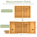 Suli Large Silverware Drawer Organizer，Adjustable Kitchen Flatware for Forks Knives and Spoons， Bamboo Cutlery Utensil Holder,Expandable from 22in-37in，Natural Bamboo