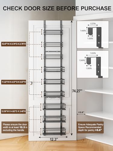 Delamu 9-Tier Over the Door Pantry Organizer, Adjustable Pantry Door Organizers and Storage, Metal Hanging Basket Wall Spice Rack Seasoning Organizer, Door Organizer Kitchen Bedroom Bathroom,12"Black - color: Black, size: 9 Tier-S
