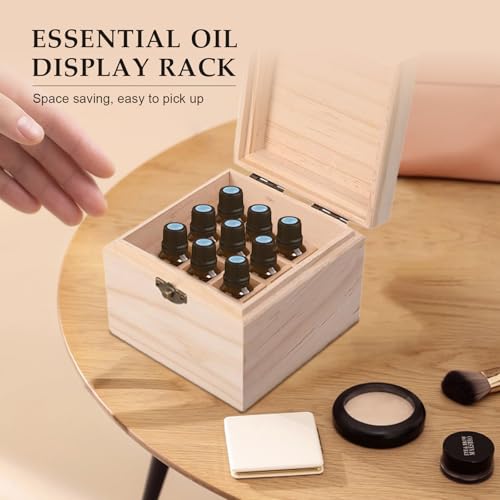 Pure Vie Wooden Essential Oil Storage Box Travel Organizer Case with Bottle Cap Label - Aromatherapy Nail Polish Fragrance Container, Holds 16 Bottle for 5-10ml - Keep Scented Oil Safe & Space Saver