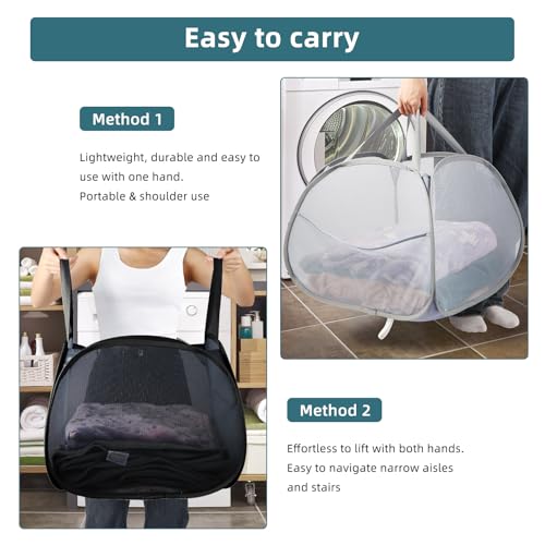 Collapsible Laundry Baskets, 90L Large Foldable Laundry Basket, Durable Mesh Pop Up Hampers for Laundry, Dirty Clothes Laundry Hamper for Bedroom, Bathroom, Dorm, Laundry Room, Travel, Camping Black - color: Black