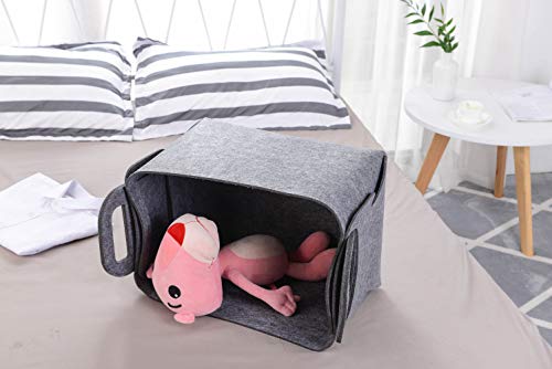 Minoisome Storage Basket Felt Storage Bin Collapsible& Convenient Box Organizer with Carry Handles for Office Bedroom Closet Babies Nursery Toys Laundry (Gray, 15.7inch（L）×11inch（W）×10inch（H）) - color: Grey, size: 15.7inch（L）×11inch（W）×10inch（H）